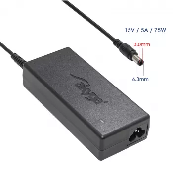 Akyga AK-ND-14 bärbar nätadapter för Toshiba, 75 W, 15 V / 5 A, 6,3 x 3,0 mm