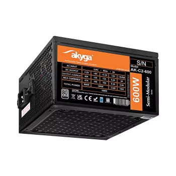 Akyga AK-C2-600 Classic 600 W ATX-nätaggregat, halvmodulärt, aktiv PFC, 120 mm fläkt
