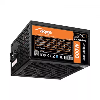 Akyga AK-C2-800 Classic 800 W ATX-nätaggregat, halvmodulärt, aktiv PFC, 120 mm fläkt
