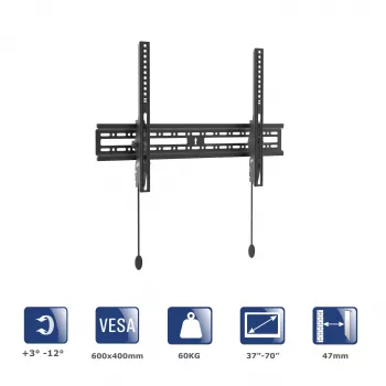 Akyga AK-MB-07 lutningsbart TV-väggfäste, 37-70 inch, 60 kg, VESA 600x400, svart