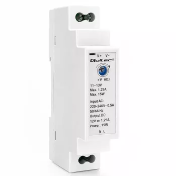 QOLTEC DIN-skenaggregat 15W 12V 1.25A grå