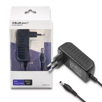 Qoltec nätaggregat 18W 9V 2A 5,5x2,1mm EU-kontakt svart
