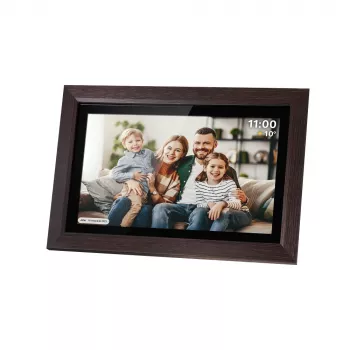 Kruger & Matz FRAMEO Wi-Fi 15,6 inch digital fotoram med träram, Full HD IPS-pekskärm, 16 GB, svart