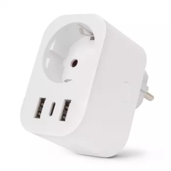 ENTAC smart WiFi-plugg 1x Schuko med 2x USB-A och 1x USB-C, vit