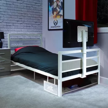 XROCKER gaming enkelsäng 90x190 cm med TV-fäste metall vit