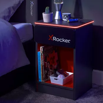 X Rocker gaming nattduksbord med RGB LED-belysning, grå/röd