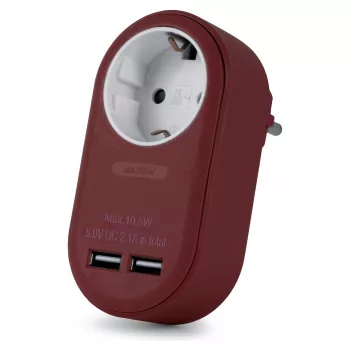 ENTAC vägguttagsadapter med 2x USB-A vinröd