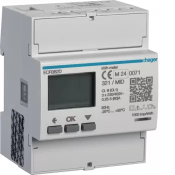 Hager ECR382D 3-fas direktansluten energimätare 80A 4 moduler Modbus MID