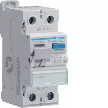 HAGER CDF525D jordfelsbrytare 2P 10kA 25A 30mA typ F