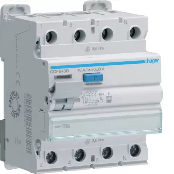 Hager CDF640D jordfelsbrytare 4-polig 10kA 40A 30mA typ F
