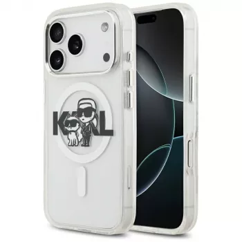 Karl Lagerfeld IML Glitter Karl & Choupette Sketch Logo MagSafe-skal för iPhone 17 Pro, transparent