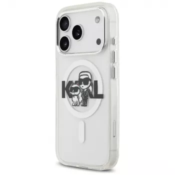 Karl Lagerfeld IML Glitter Karl & Choupette Sketch Logo MagSafe-skal för iPhone 17 Pro, transparent