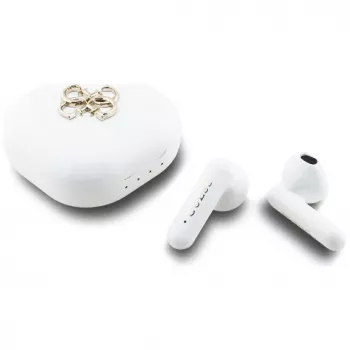 Guess 4G Metal Logo True Wireless Stereo Bluetooth-hörlurar med laddningsetui (vit)