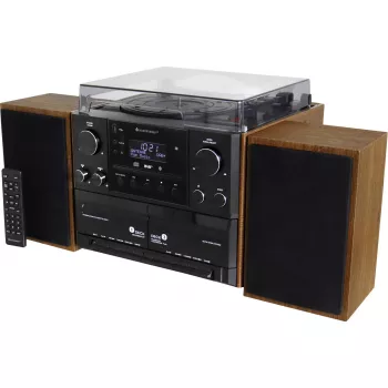Soundmaster MCD5600BR stereoanläggning med skivspelare, DAB+, FM, Bluetooth, CD, kassett, USB, 2 x 5 W, brun