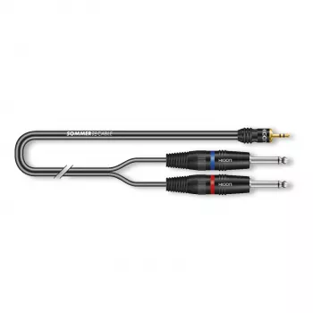 Sommer Cable SC-Onyx 2025 MKII stereosplitkabel, 2 x 1 x 0,25 mm², 3,5 mm stereominikontakt till 2x 6,3 mm monokontakt, HICON, svart, 5 m (ON1W-0500-SW)