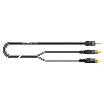 Sommer Cable SC-Onyx 2025 MKII stereosplitkabel, 2 x 1 x 0,25 mm², 3,5 mm stereominikontakt till 2x RCA-kontakt, HICON, svart, 2,5 m (ON2A-0250-SW)