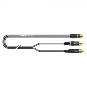 Sommer Cable SC-Onyx 2008 ljudadapterkabel, 2 x 1 x 0,08 mm², 2x RCA-kontakt till 3,5 mm stereo minitelehona, HICON, svart, 2,5 m (O84W-0250-SW)