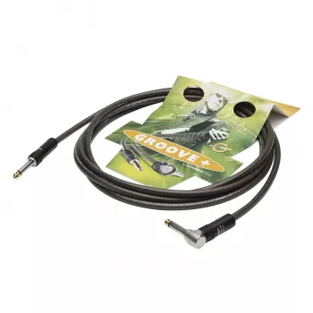 Sommer Cable SC-Spirit XXL instrumentkabel, 1 x 0,75 mm², 6,3 mm monokontakt till 6,3 mm monokontakt 90° (NOISEFREE), HICON, svart-transparent, 3 m (SX3C-0300)