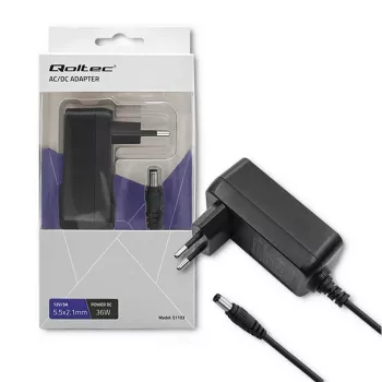 Qoltec AC/DC väggadapter 36W 12V 3A 5,5x2,1mm svart