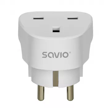 SAVIO reseadapter UK-uttag - EU-kontakt vit