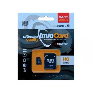 Imro microSDXC 64GB minneskort + SD-adapter UHS-I U3 V30