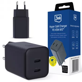 3MK Hyper Charger PD 45W GaN AVS QC4+ PPS AFC FCP DCP 2C svart