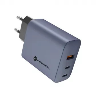 FORCELL F-ENERGY GaN VT-42B väggladdare 2x USB-C + USB-A PD QC4.0 4A 65W grå