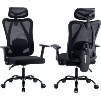 MOZOS ERGO-X ergonomisk kontorsstol med justerbart ländstöd och nackstöd, svart
