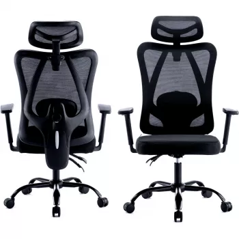 MOZOS ERGO-X ergonomisk kontorsstol med justerbart ländstöd och nackstöd, svart