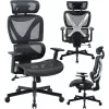 MOZOS ERGO-R ergonomisk kontorsstol med meshrygg, justerbart ländstöd, 120 kg belastning, svart