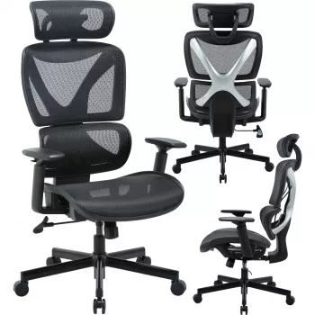 MOZOS ERGO-R ergonomisk kontorsstol med meshrygg, justerbart ländstöd, 120 kg belastning, svart