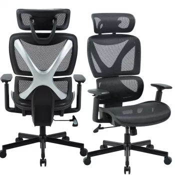 MOZOS ERGO-R ergonomisk kontorsstol med meshrygg, justerbart ländstöd, 120 kg belastning, svart