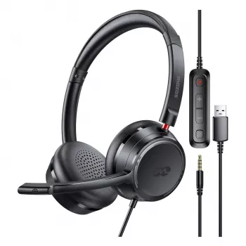 MOZOS KL201 USB-headset med mikrofon, on-ear, svart
