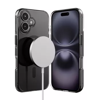 Crong Clear MAG Pro Case för Apple iPhone 16, MagSafe, svart