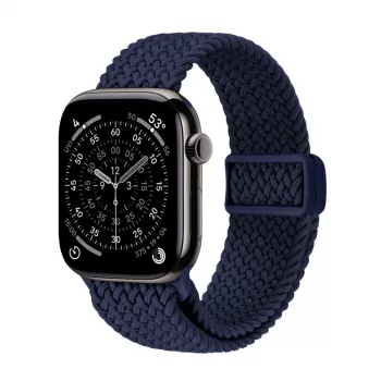 Crong Wave Band flätat nylon Solo Loop för Apple Watch 44/45/46/49 mm (navy blue)