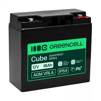 Greencell AGM VRLA 12V 18Ah underhållsfritt batteri för kassaapparater, leksaker, kameror (181x77x167mm)