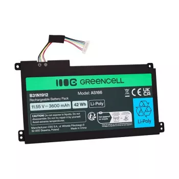 Green Cell batteri för ASUS C31N1912 / B31N1912, 3 celler, 42Wh, 11,55V, Li-Ion Polymer, svart