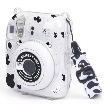 LOVEINSTANT Case för Fujifilm Instax Mini 12 – komönster med glitter, med klistermärken och fotoväska