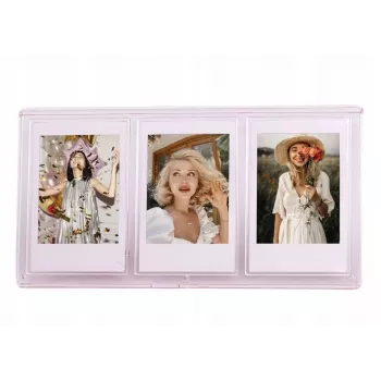 LOVEINSTANT stående bildram för 3 foton kompatibel med Zink-papper / Fuji Instax Mini – rosa