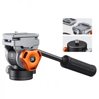 K&F Concept FH-03 Fluid-videopannhuvud, 5kg belastning, Arca-Swiss, 1/4 inch-20 & 3/8 inch-16, svart