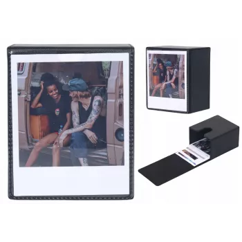 LOVEINSTANT fotoarkivlåda för 100 bilder – kompatibel med Fuji Instax Wide, Square, Polaroid 600, Now – svart med fönster