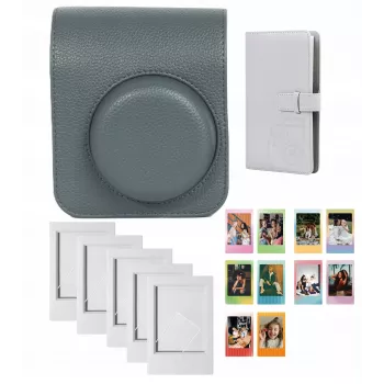 LOVEINSTANT 4-i-1-set: skyddshölje, fotoalbum (96 foton), ramar & klistermärken för Fujifilm Instax Mini 41 - grå
