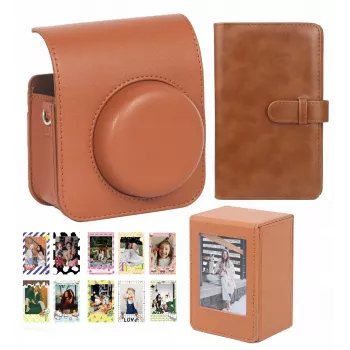 LOVEINSTANT 4-i-1-set: kameraväska, fotoalbum, förvaringslåda, klistermärken för Fuji Instax Mini 41 - brun