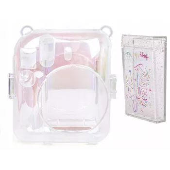 LOVEINSTANT 2-i-1-set fodral skyddspåse för Fuji Instax Mini 12 foto-förvaringslåda transparent skimmer