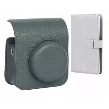 LOVEINSTANT kameraväska & fotoalbum-set för Fujifilm Instax Mini 41, grå, för 96 foton