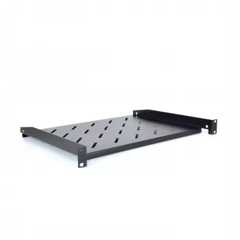 RACKTEL RL-PD600S 1U 19 inch frontmonterad rackhylla, 600 mm djup, 20 kg bärförmåga, svart (RAL 9005)