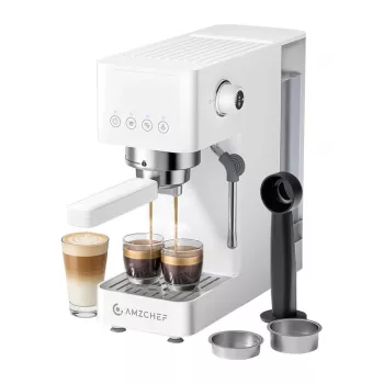 AMZCHEF CE-EM3131-WT kolvkaffemaskin (vit) – 20 bar espressomaskin med ångmunstycke