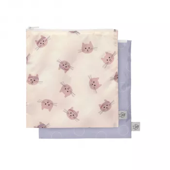 Lassig Snack Bag Set 2-pack Tiny Team Cat återanvändbara dragkedjepåsar