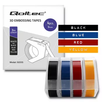 Qoltec set med 4 präglingstejper för DYMO Omega | 9 mm x 3 m | 4 färger | självhäftande