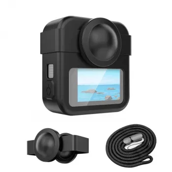 PULUZ 3-i-1-set skyddshölje, objektivlock, handrem för GoPro Max 2 – svart